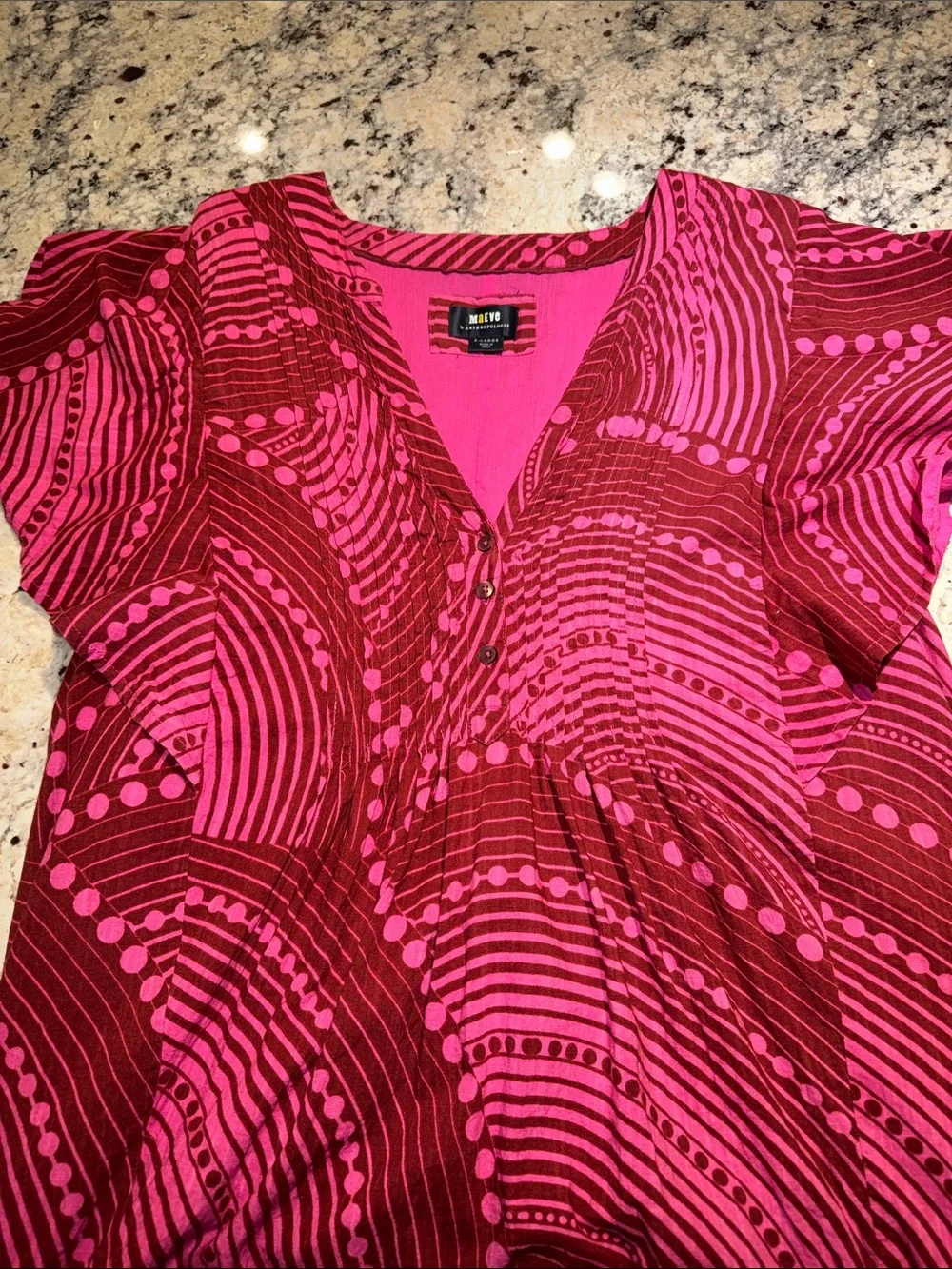 Maeve by Anthropologie Bright Pink Swirl Print Ruffle Hem Dress-The Cassandra - Picture 7 of 15